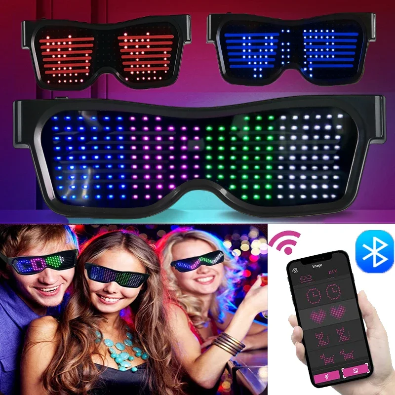 Glow In The Dark Party Glasses - Multilingual LED Glasses Bluetooth DIY Text